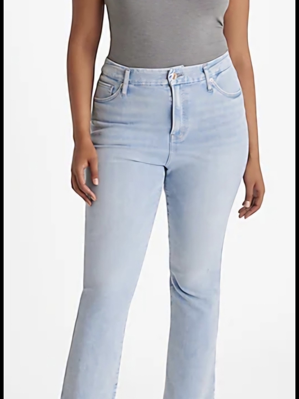 EXPRESS Women's High Waisted Light Wash Raw Hem FlexX Cropped Flare Jeans-L long
